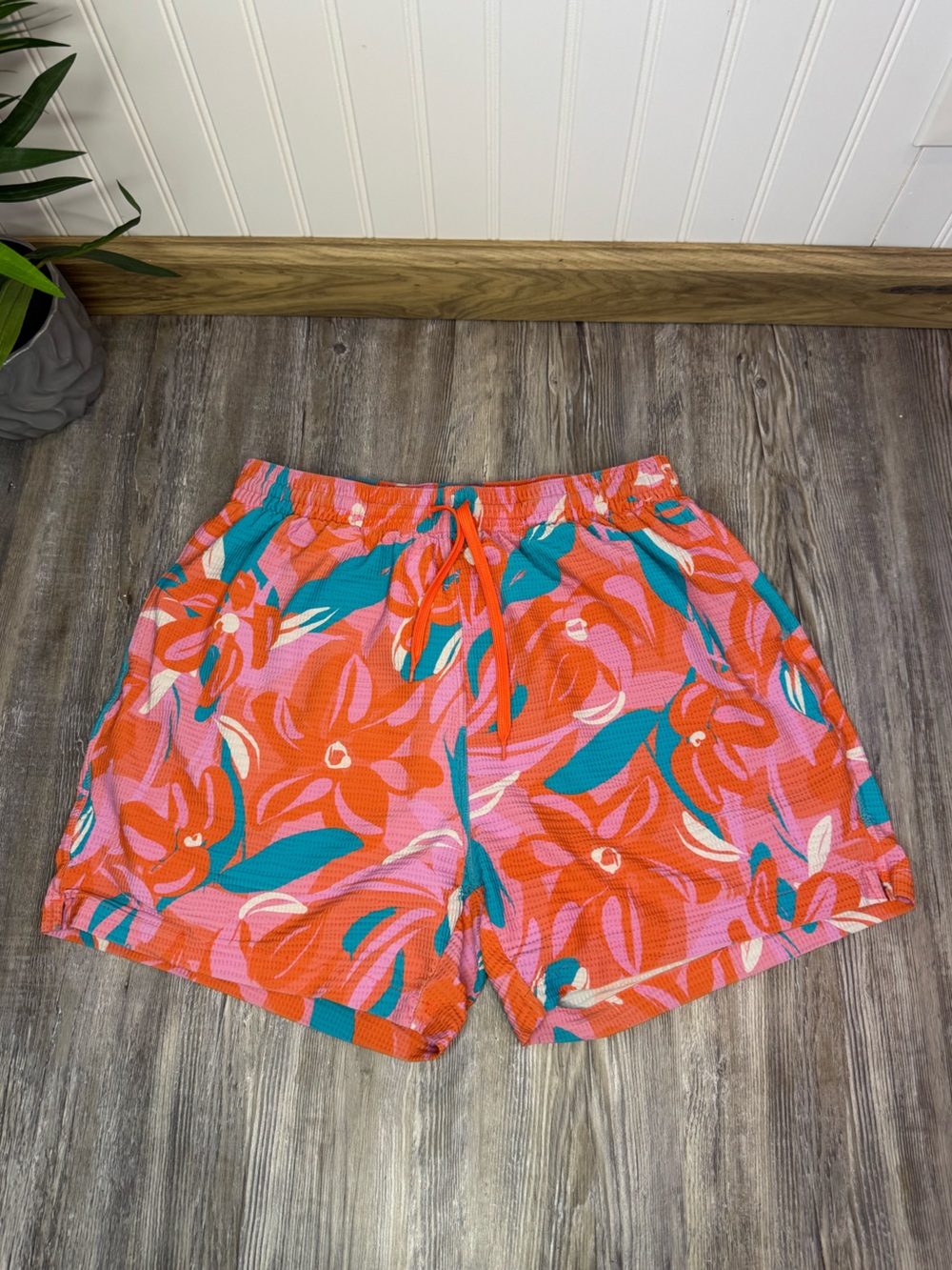 Blackbough Mens Swim Board Shorts Floral Coral Orange Tropical Drawstring Large